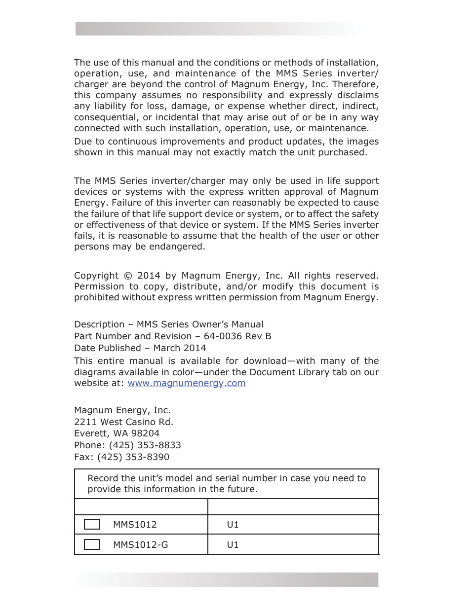 Magnum Energy MMS Series User Manual | Page 2 / 52
