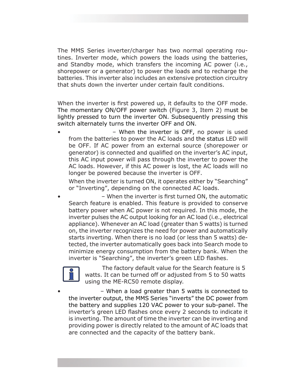 0 operation, 1 operating modes, 1 inverter mode | Magnum Energy MMS Series User Manual | Page 33 / 52