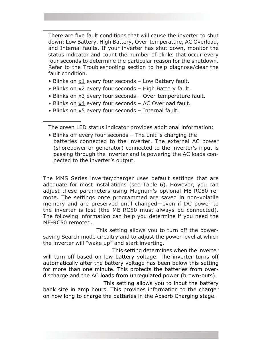 5 factory default settings | Magnum Energy MMS Series User Manual | Page 40 / 52