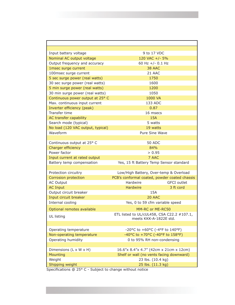 0 specifi cations, Specifi cations, Table 8, mms series specifi cations | Magnum Energy MMS Series User Manual | Page 45 / 52