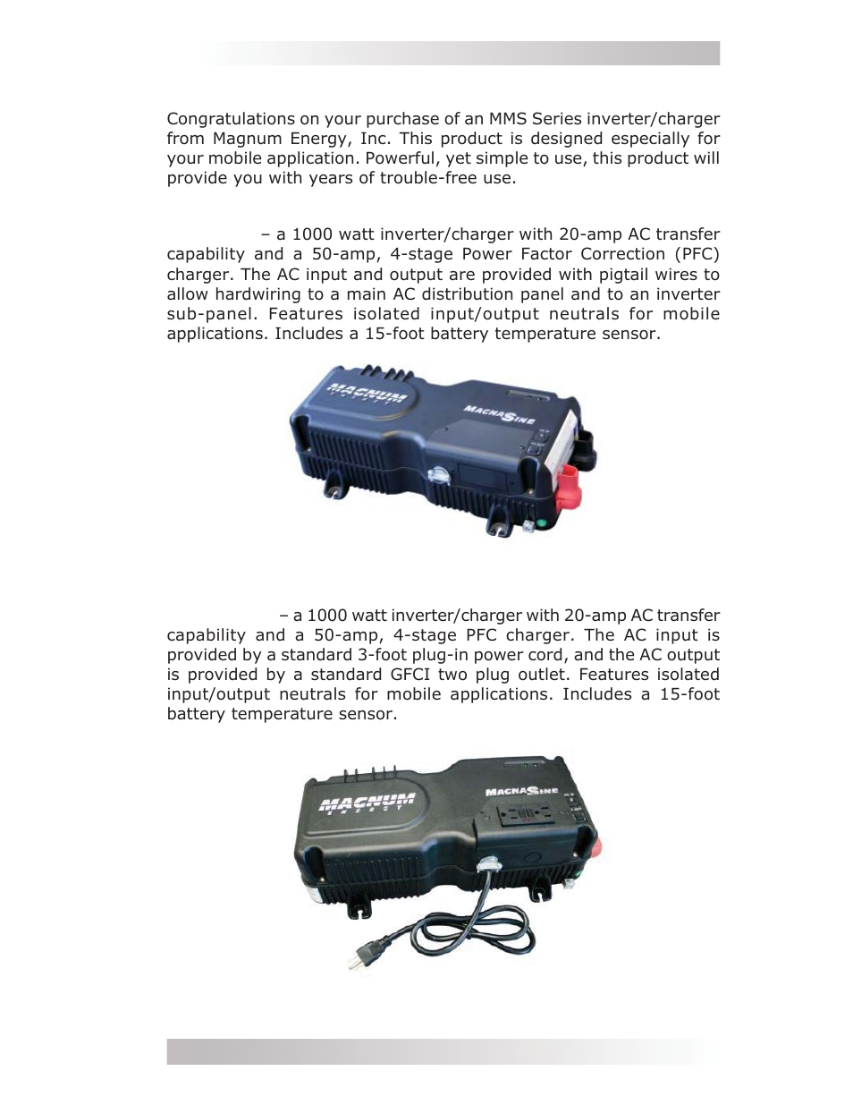 0 introduction, 1 mms series models | Magnum Energy MMS Series User Manual | Page 7 / 52