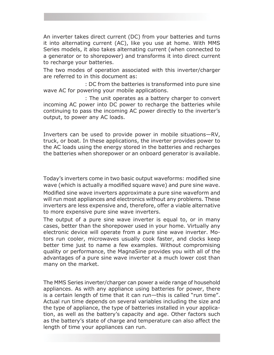 2 how an inverter/charger works, 4 appliances and run time | Magnum Energy MMS Series User Manual | Page 8 / 52