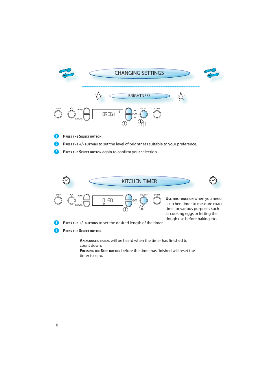 Kitchen timer, Changing settings | CDA MV440 User Manual | Page 10 / 28