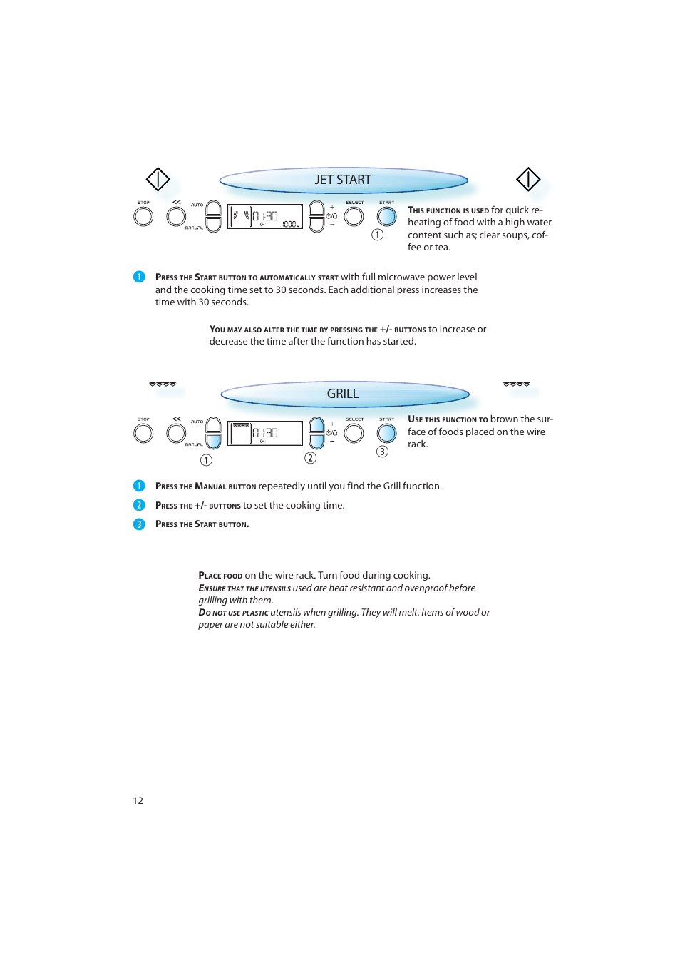 Jet start, Grill | CDA MV440 User Manual | Page 12 / 28