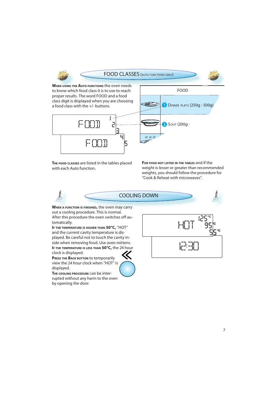 Cooling down, Food classes | CDA MV440 User Manual | Page 7 / 28