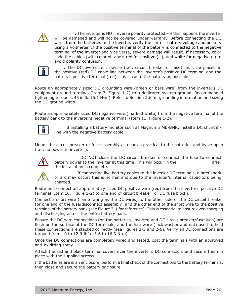 7 wiring the inverter to the battery bank | Magnum Energy MS Series User Manual | Page 29 / 76