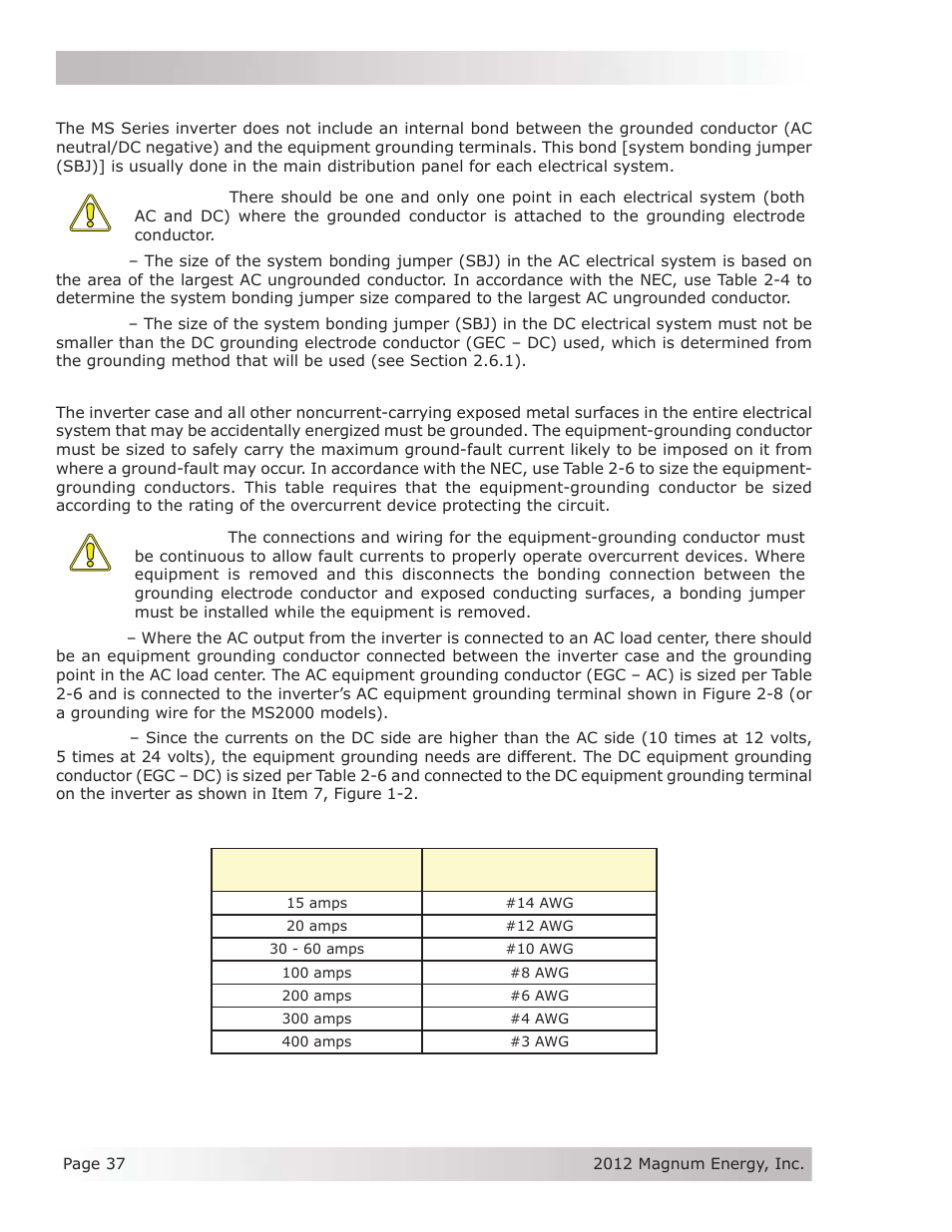 2 system bonding jumper, 3 equipment grounding conductor | Magnum Energy MS Series User Manual | Page 46 / 76