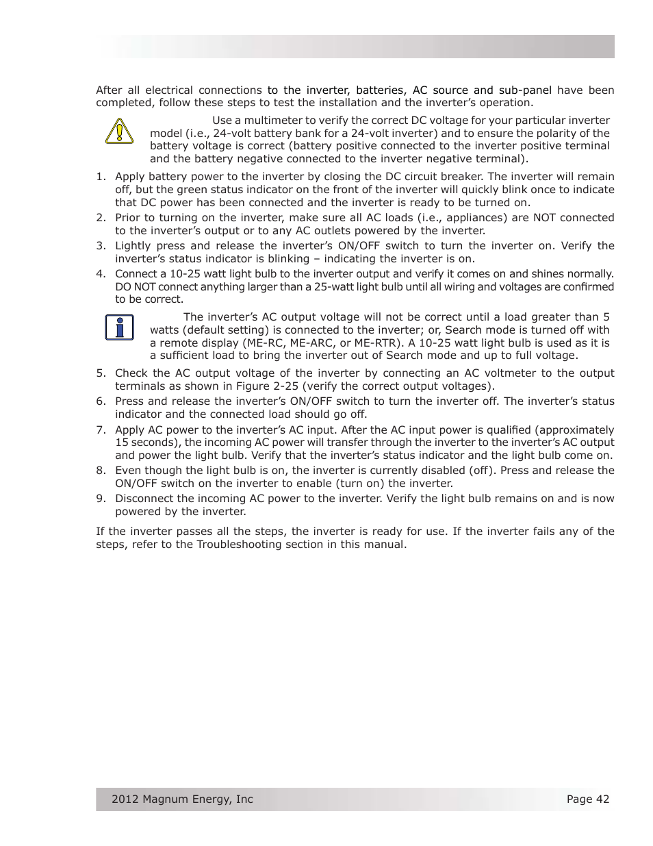 9 functional test | Magnum Energy MS Series User Manual | Page 51 / 76