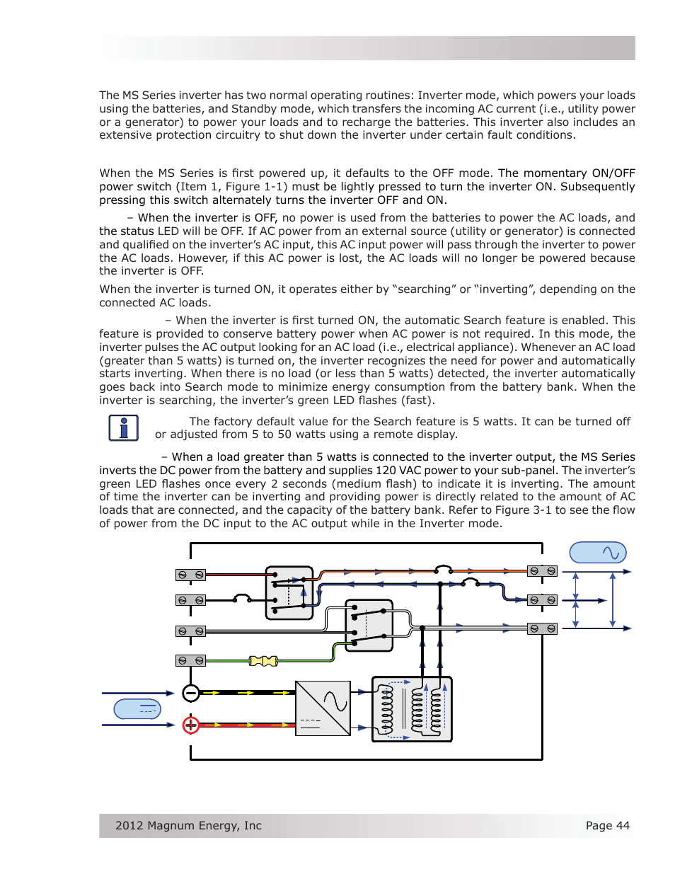 0 operation, 1 inverter mode, Operation | Magnum Energy MS Series User Manual | Page 53 / 76