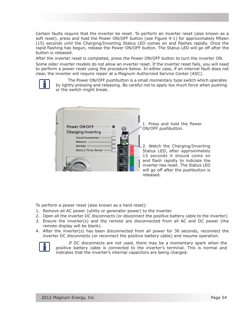 4 performing an inverter reset, 5 performing a power reset | Magnum Energy MS Series User Manual | Page 63 / 76