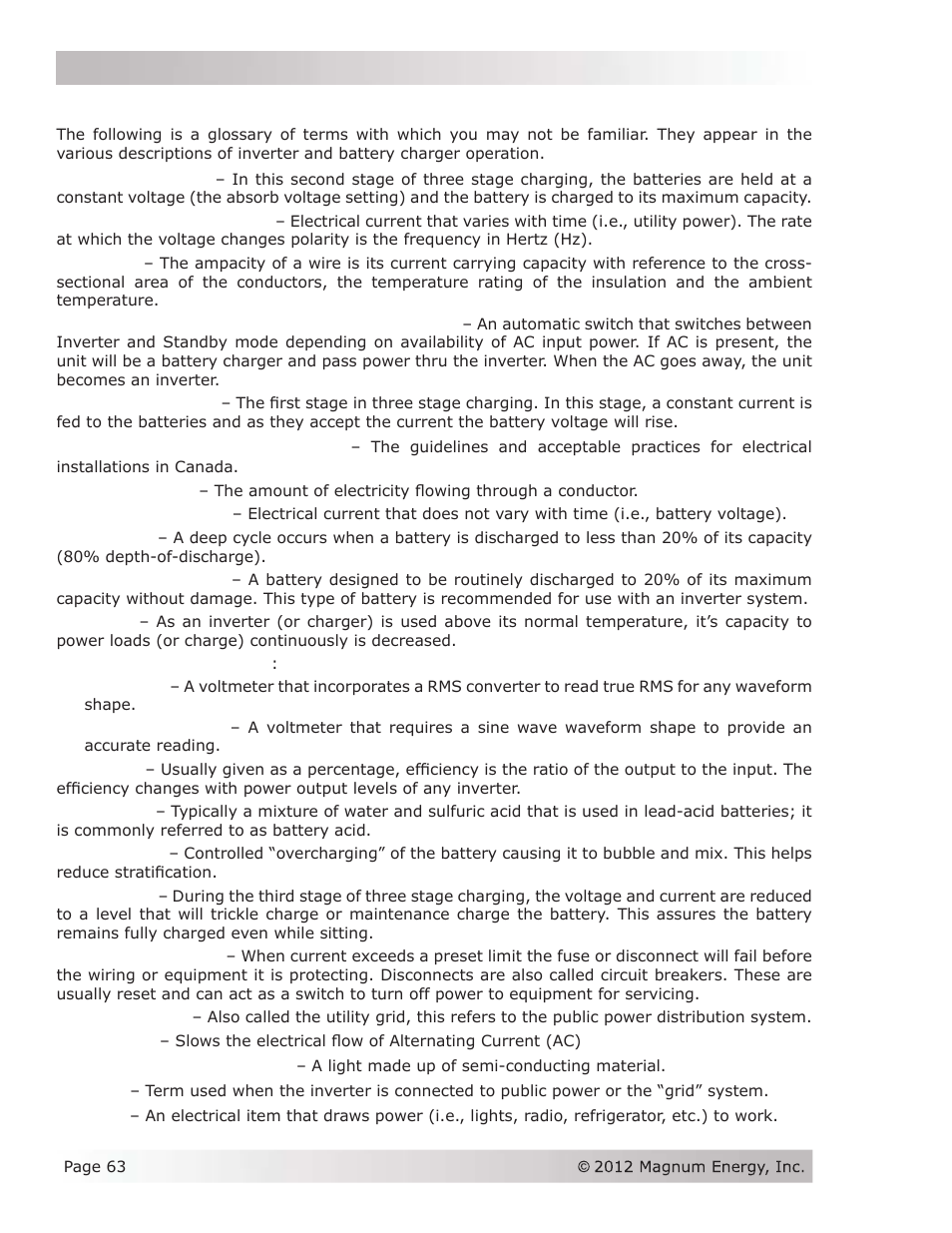Appendix c – inverter/charger terminology | Magnum Energy MS Series User Manual | Page 72 / 76