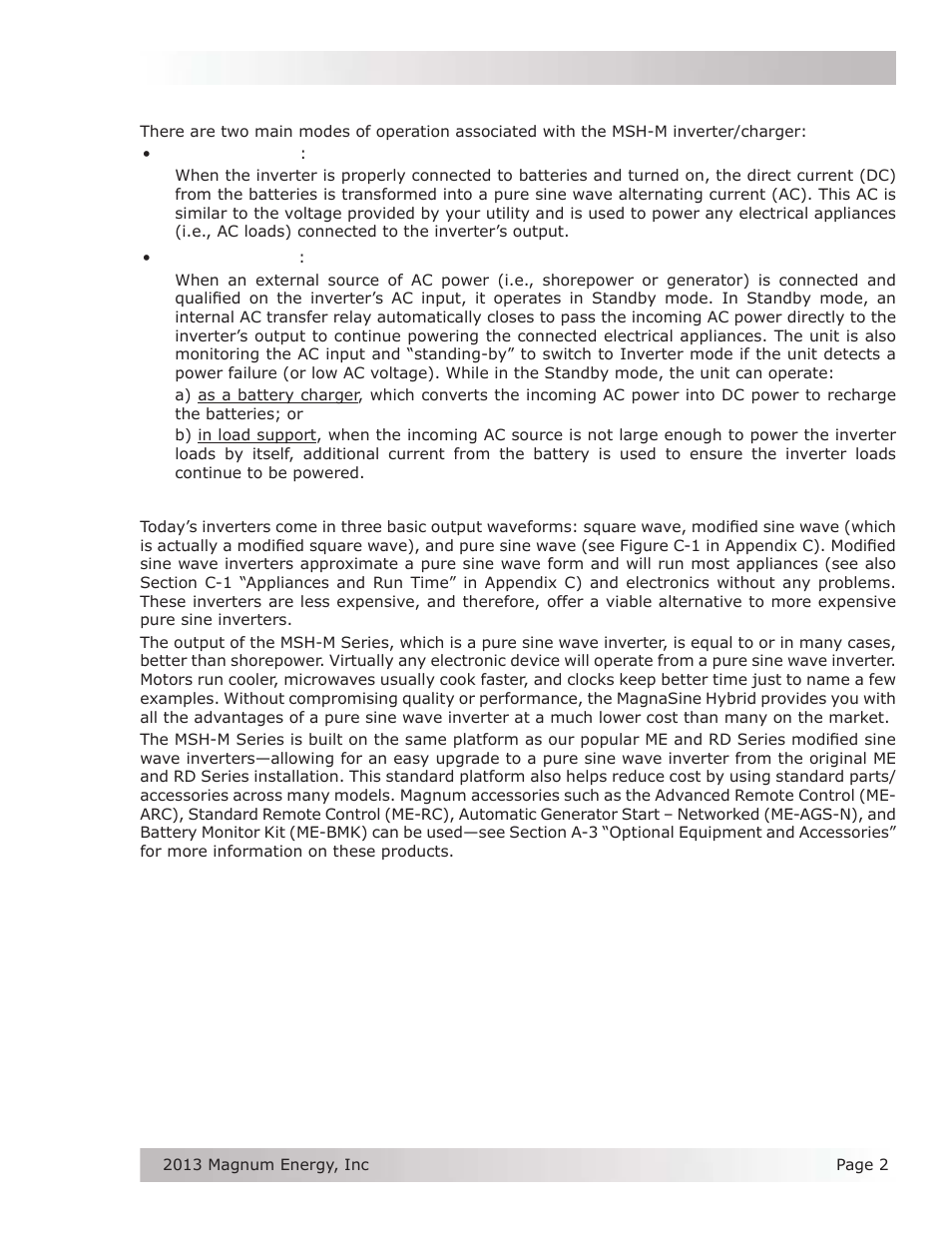 1 how the msh-m inverter/charger works, 2 advantages of using a pure sine wave inverter | Magnum Energy MSH-M Series User Manual | Page 11 / 64