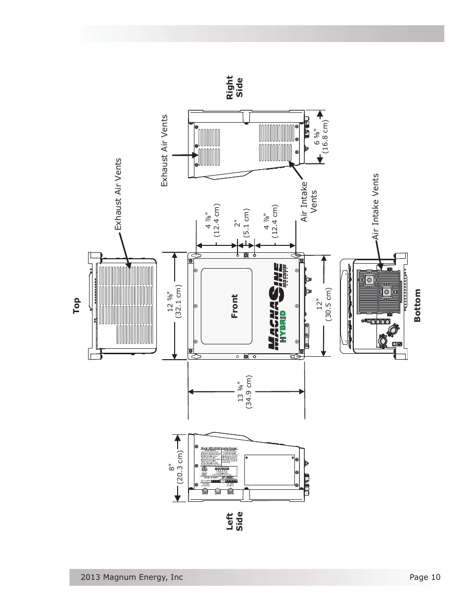 Installation, Front, Bottom left side right side | Exhaust air vents | Magnum Energy MSH-M Series User Manual | Page 19 / 64