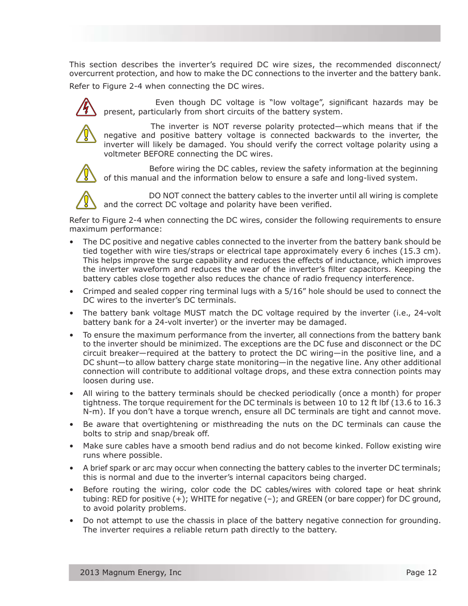 4 torque requirements, 4 dc wiring | Magnum Energy MSH-M Series User Manual | Page 21 / 64