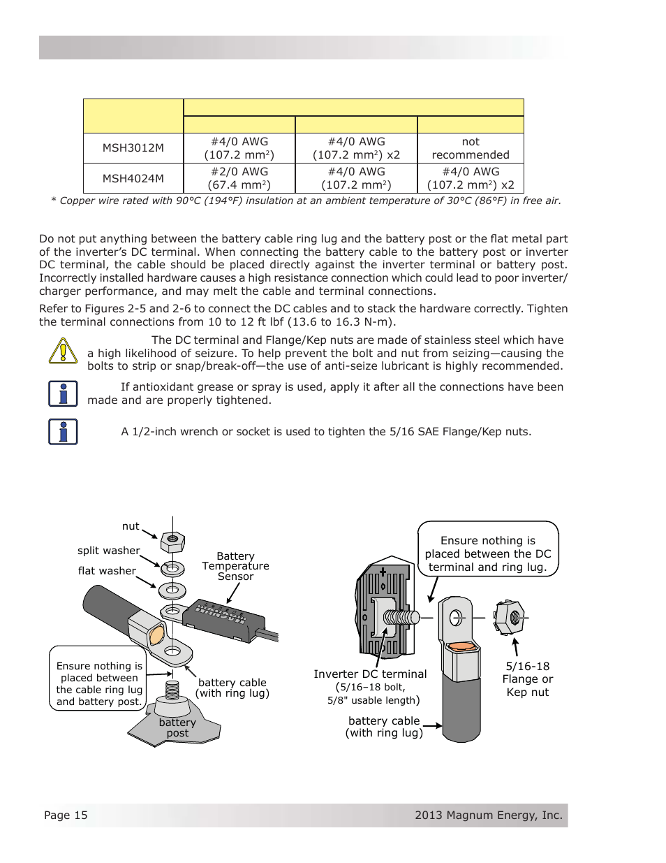 3 dc cable connections | Magnum Energy MSH-M Series User Manual | Page 24 / 64