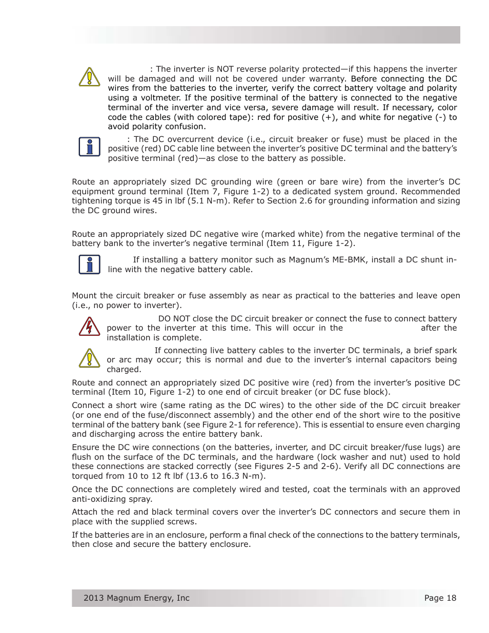 7 wiring the inverter to the battery bank | Magnum Energy MSH-M Series User Manual | Page 27 / 64