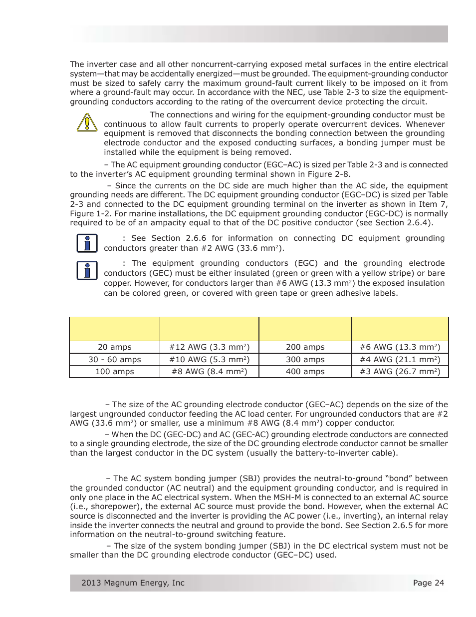 1 equipment grounding conductors, 2 grounding electrode conductors, 3 system bonding jumpers | Installation | Magnum Energy MSH-M Series User Manual | Page 33 / 64