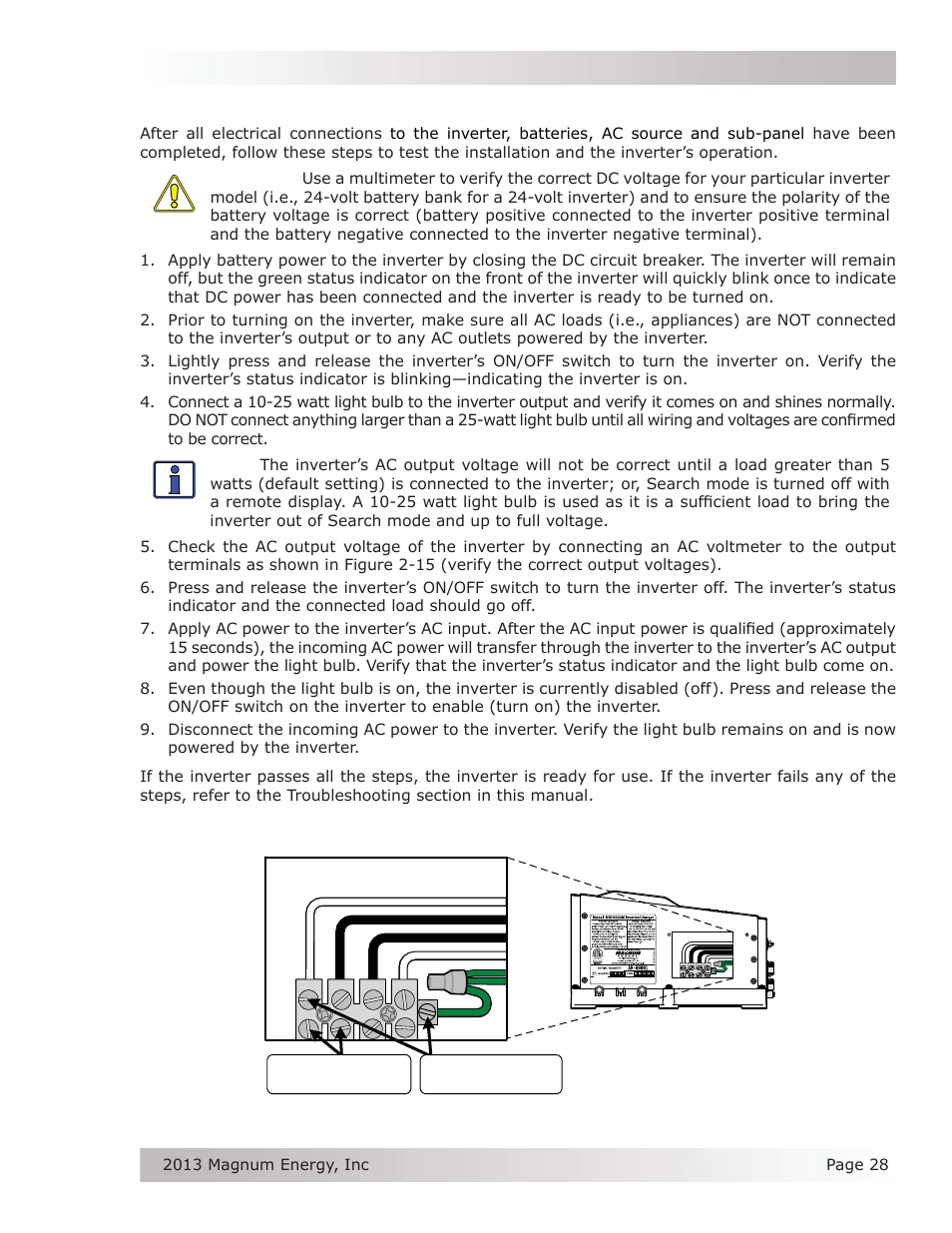 9 functional test, Installation 2.9 functional test | Magnum Energy MSH-M Series User Manual | Page 37 / 64