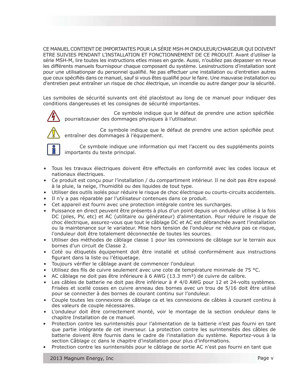 Consignes de sécurité importantes, Conserver ces instructions | Magnum Energy MSH-M Series User Manual | Page 5 / 64