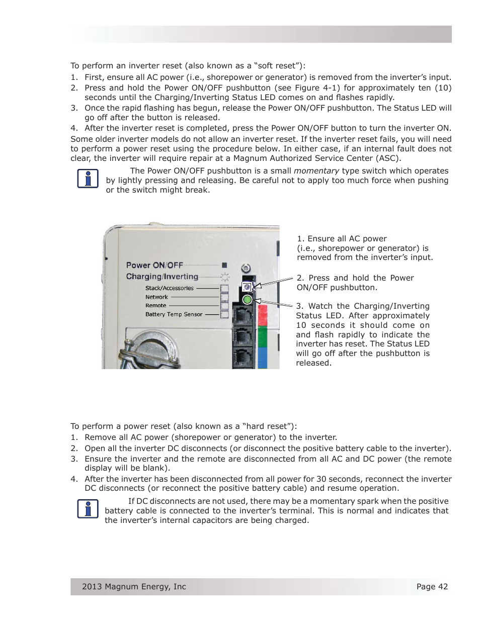 4 performing an inverter reset, 5 performing a power reset | Magnum Energy MSH-M Series User Manual | Page 51 / 64