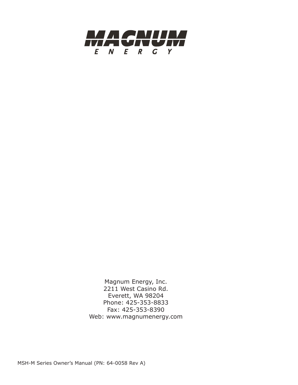 Magnum Energy MSH-M Series User Manual | Page 64 / 64