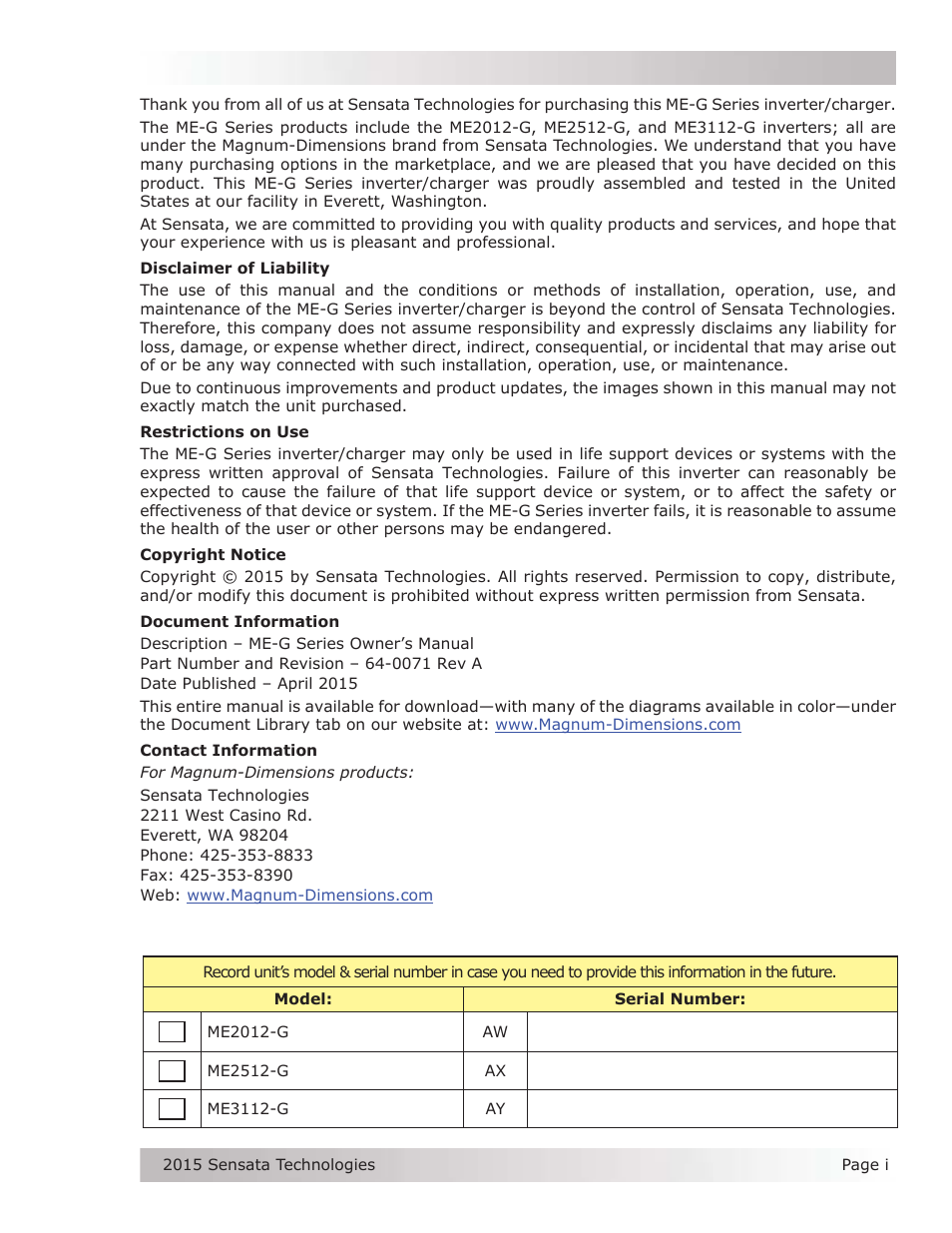 Magnum Energy ME-G Series User Manual | Page 2 / 62