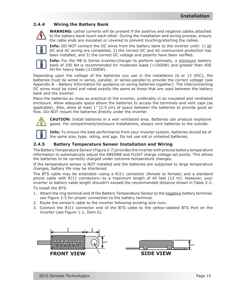 Front view side view | Magnum Energy ME-G Series User Manual | Page 24 / 62