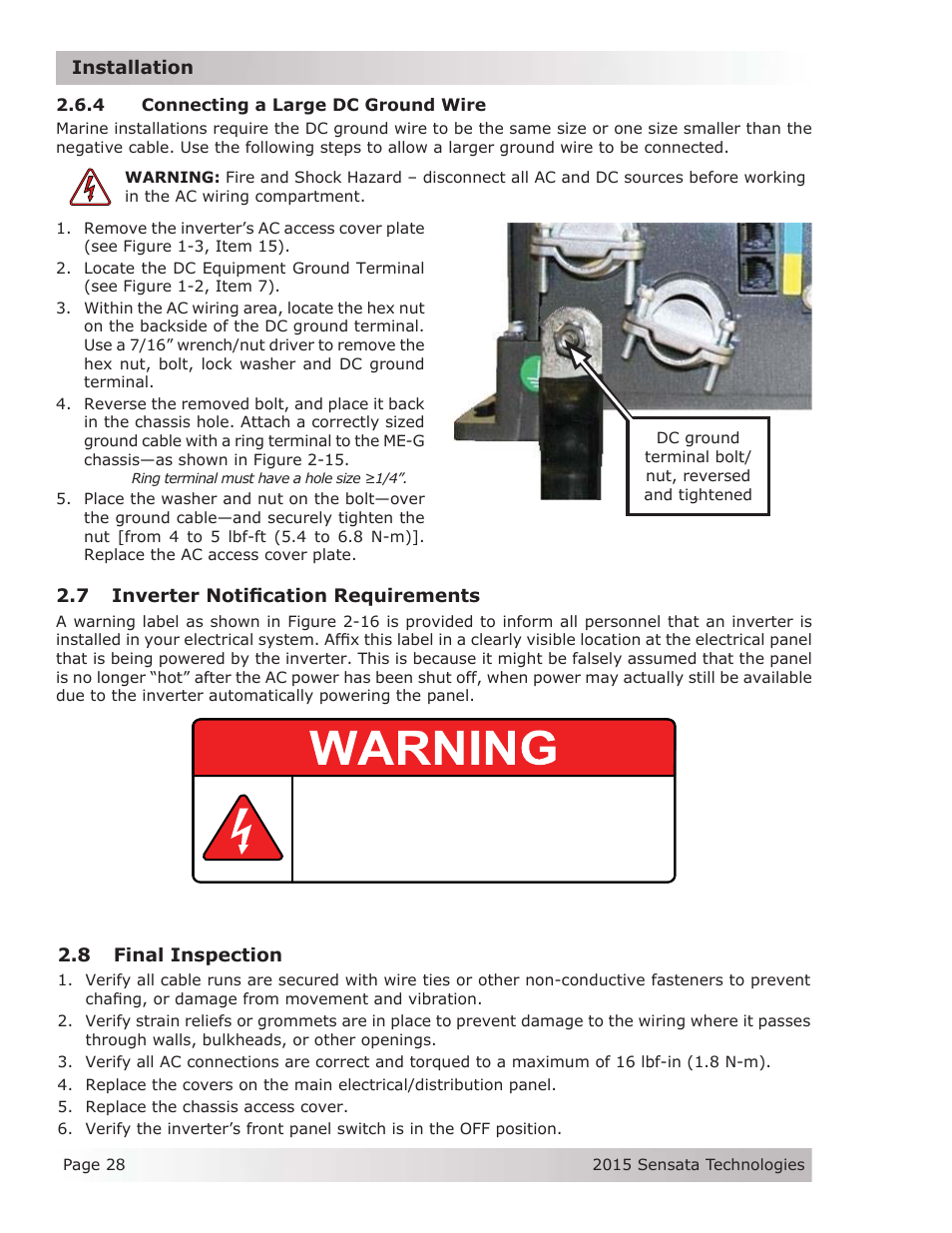 7 inverter notification requirements, 8 final inspection | Magnum Energy ME-G Series User Manual | Page 37 / 62