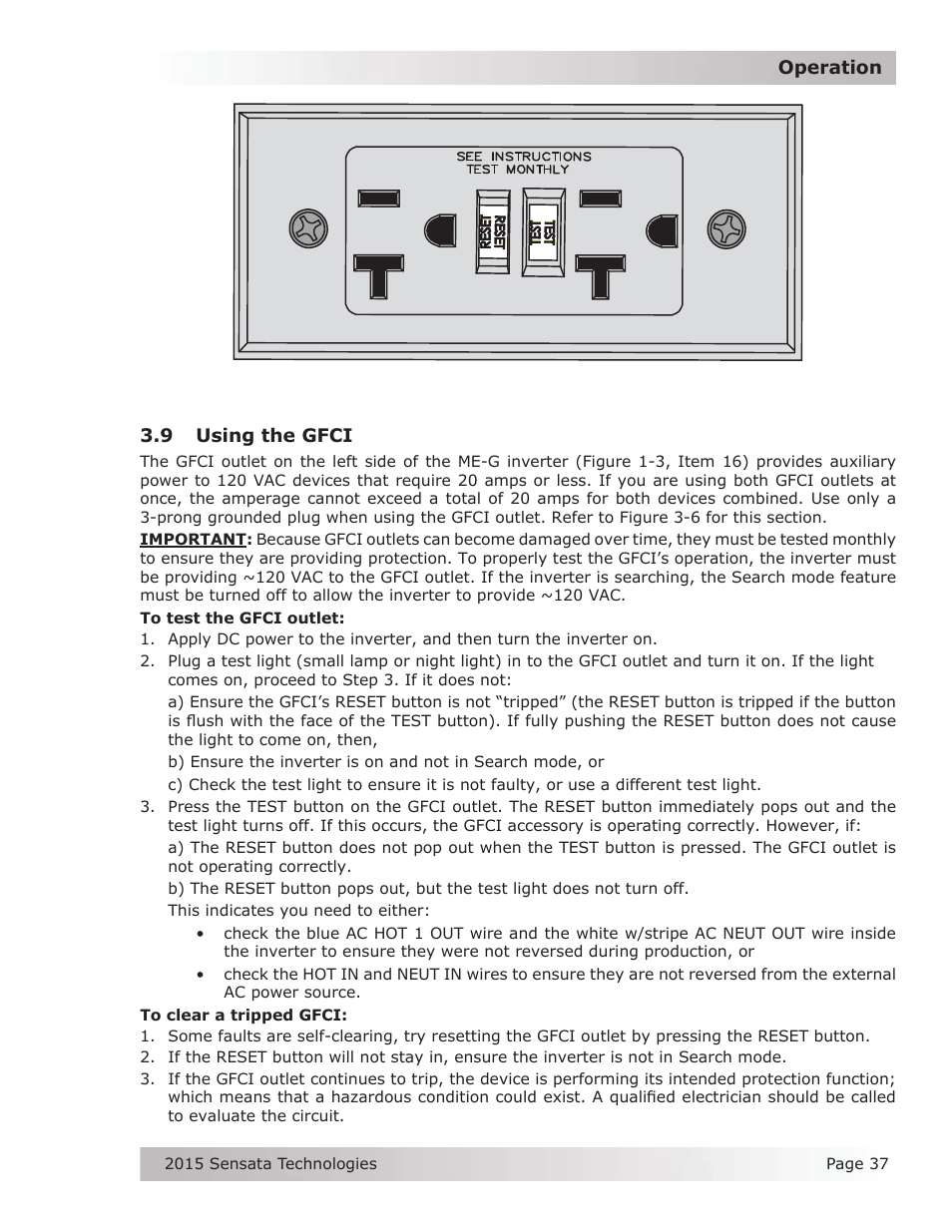 9 using the gfci | Magnum Energy ME-G Series User Manual | Page 46 / 62