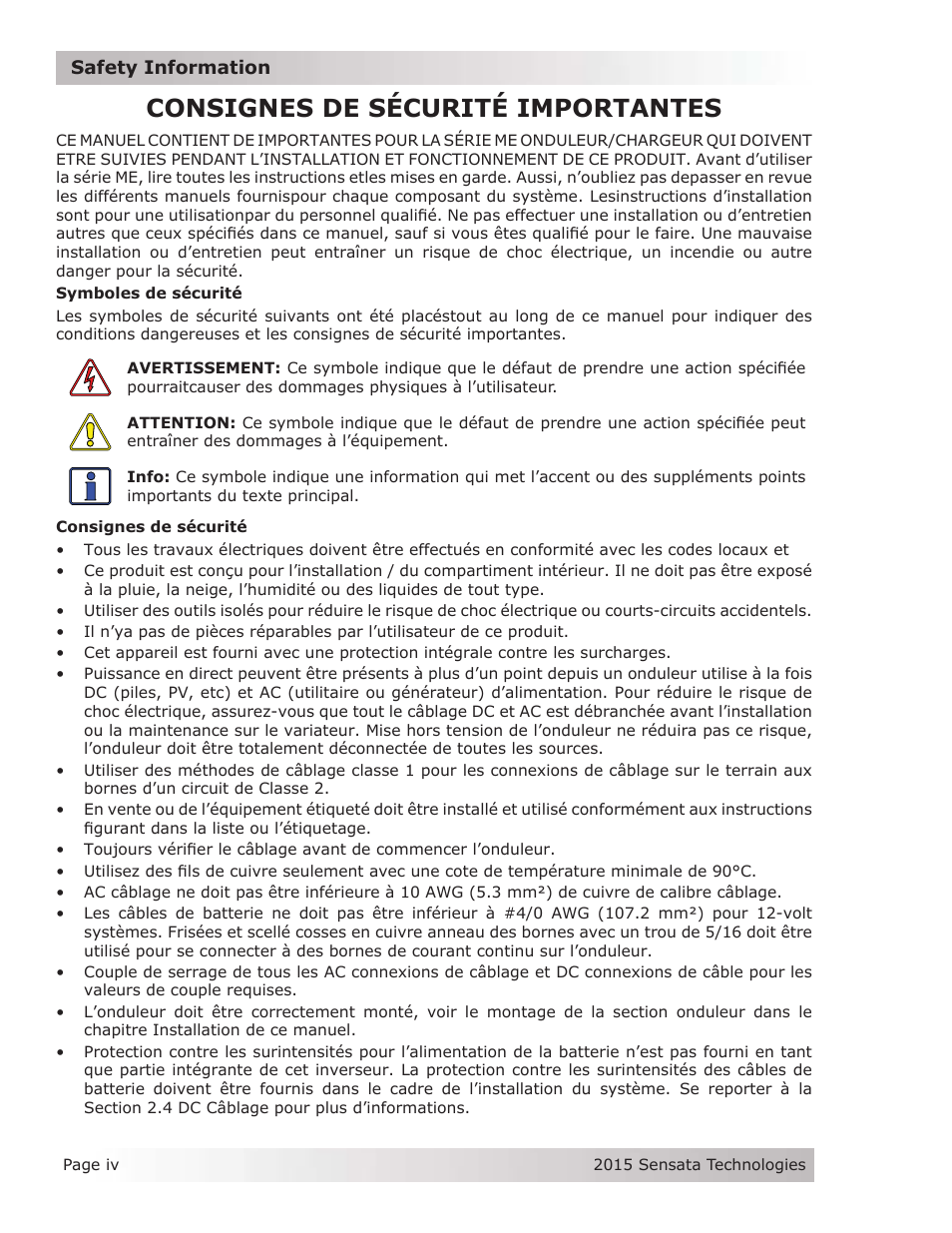Consignes de sécurité importantes | Magnum Energy ME-G Series User Manual | Page 5 / 62