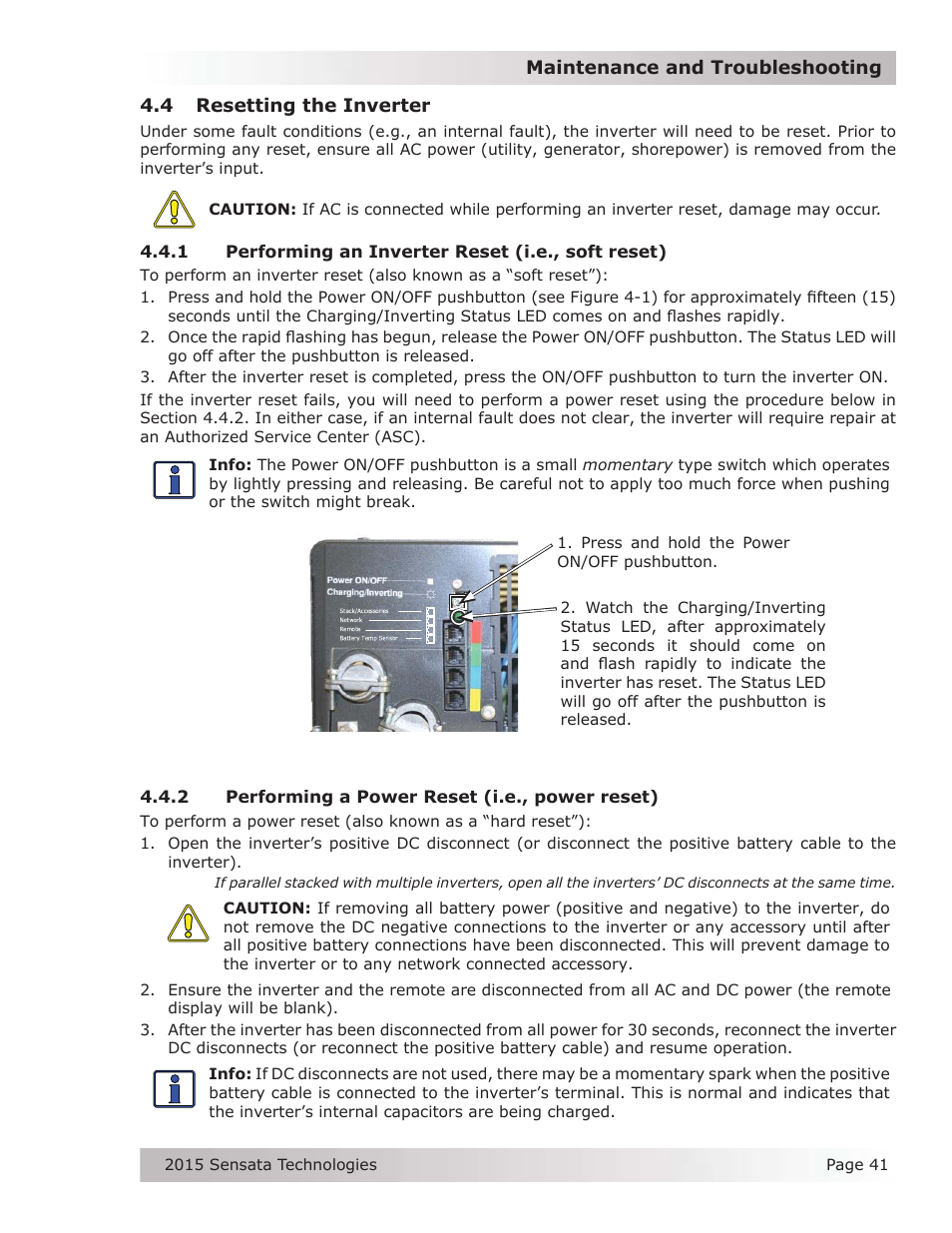 4 resetting the inverter | Magnum Energy ME-G Series User Manual | Page 50 / 62