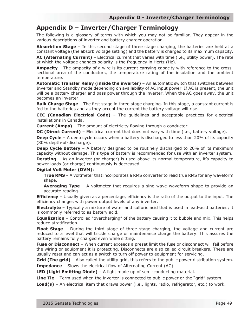 Appendix d – inverter/charger terminology | Magnum Energy ME-G Series User Manual | Page 58 / 62