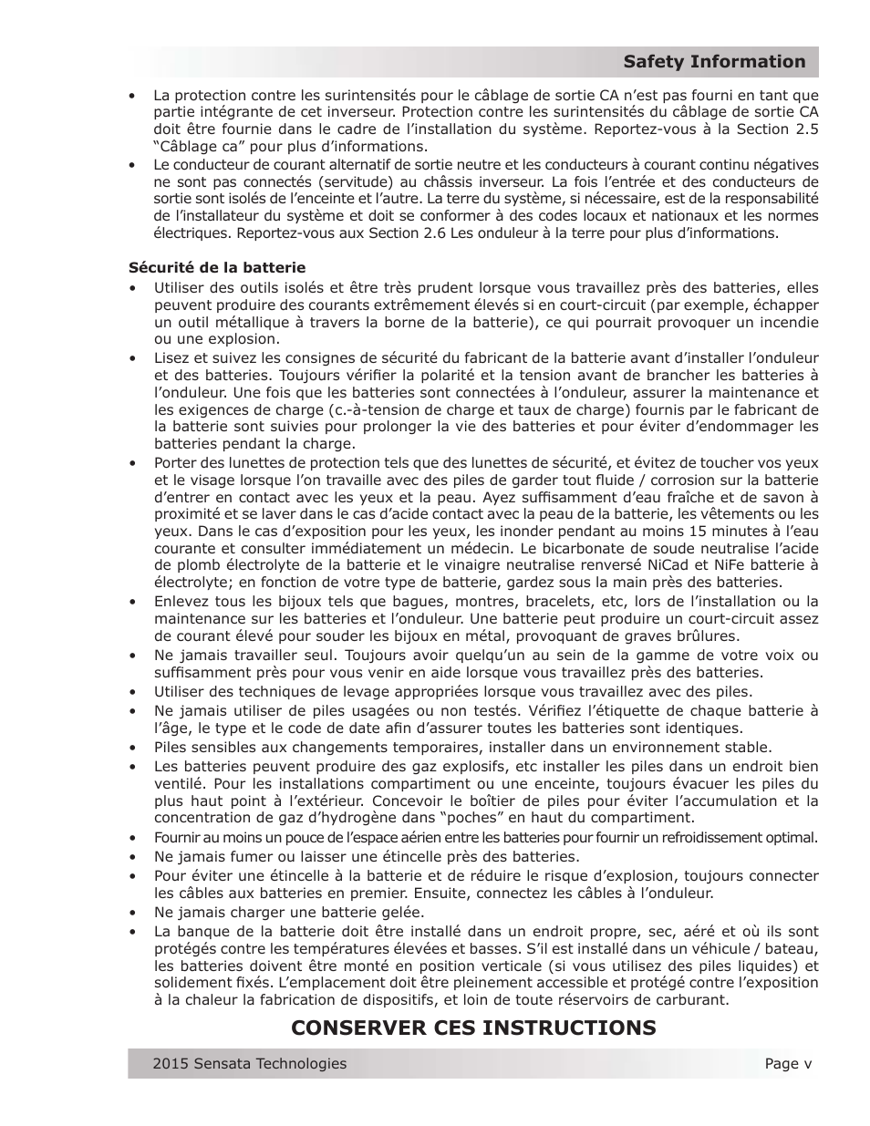 Conserver ces instructions | Magnum Energy ME-G Series User Manual | Page 6 / 62