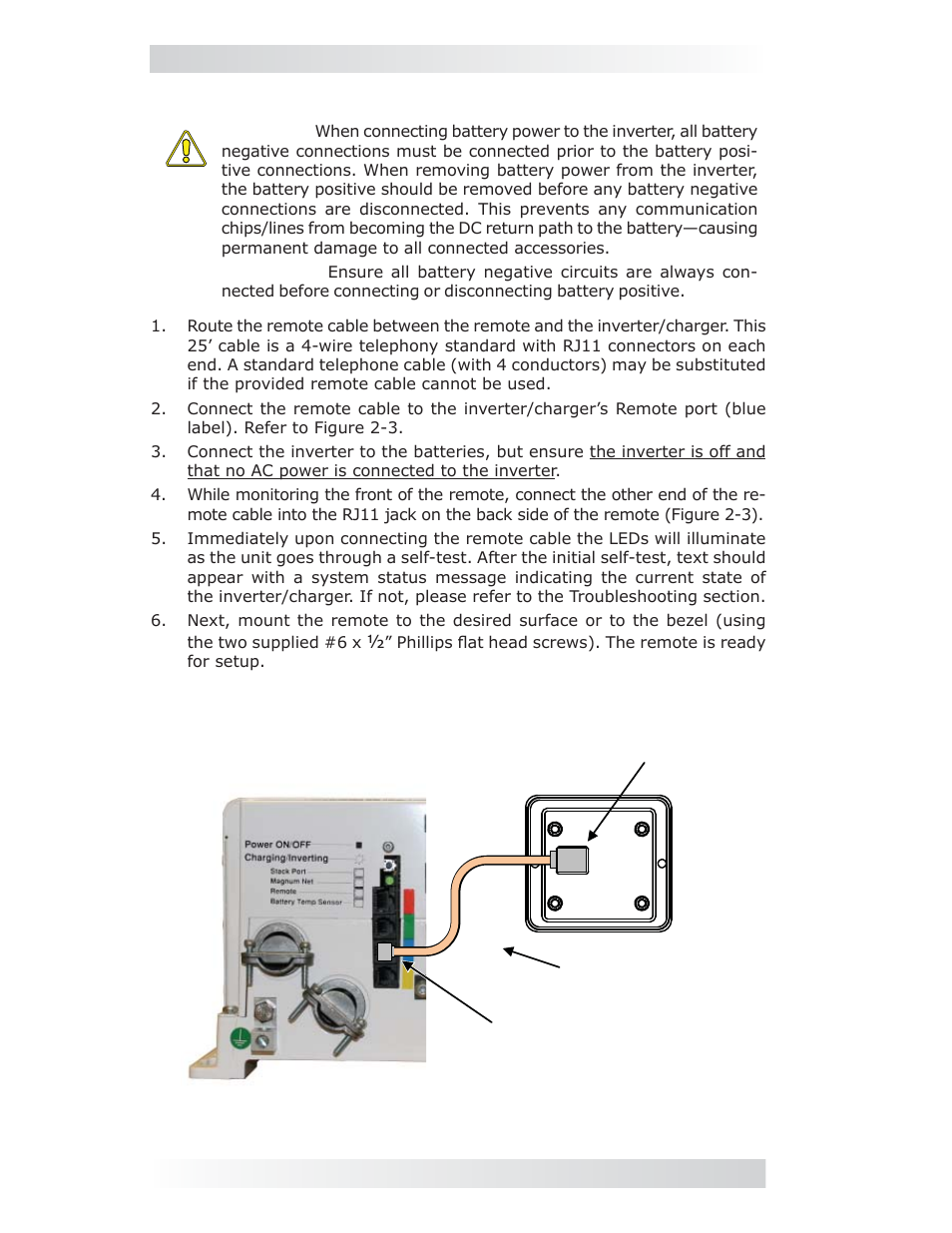 3 connecting the remote, 0 installation | Magnum Energy ME-MR Remote User Manual | Page 10 / 47
