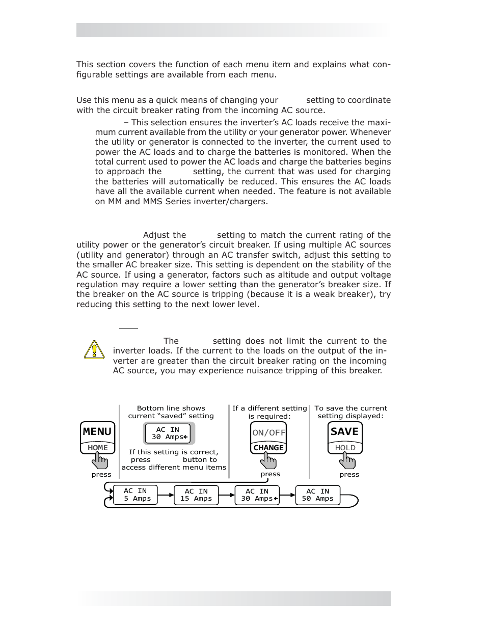 2 remote menu items, 1 ac in menu, Menu | Save, 0 setup | Magnum Energy ME-MR Remote User Manual | Page 12 / 47