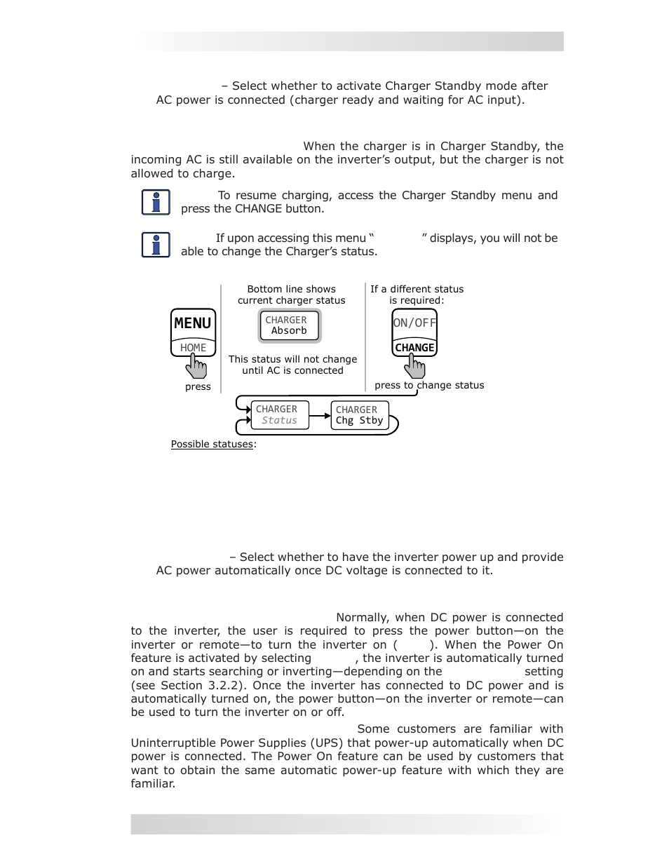 10 charger standby menu, 11 power on menu, Menu | 0 setup | Magnum Energy ME-MR Remote User Manual | Page 21 / 47