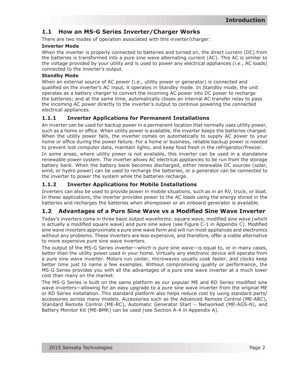 1 how an ms-g series inverter/charger works, 2 inverter applications for mobile installations | Magnum Energy MS-G Series User Manual | Page 10 / 74
