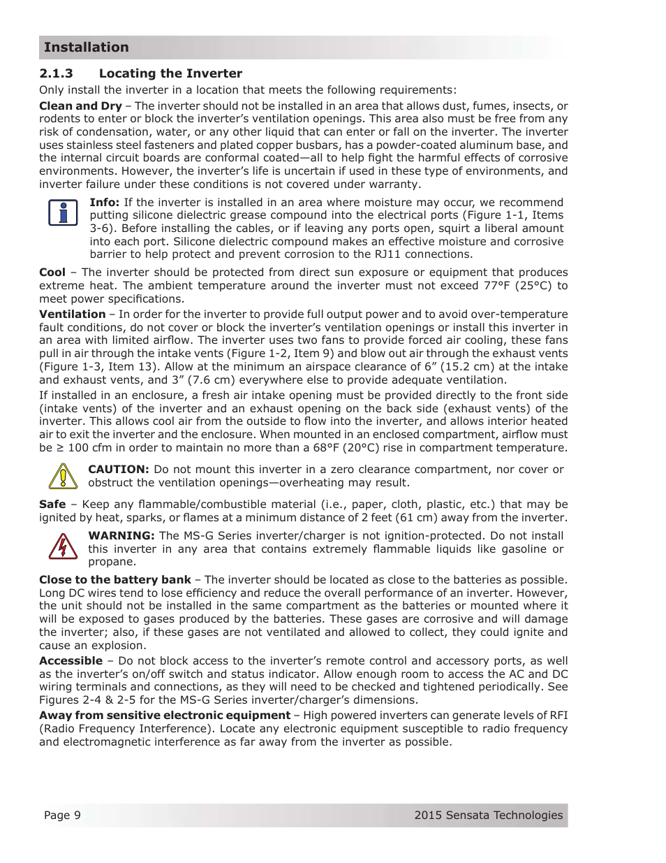 3 locating the inverter | Magnum Energy MS-G Series User Manual | Page 17 / 74