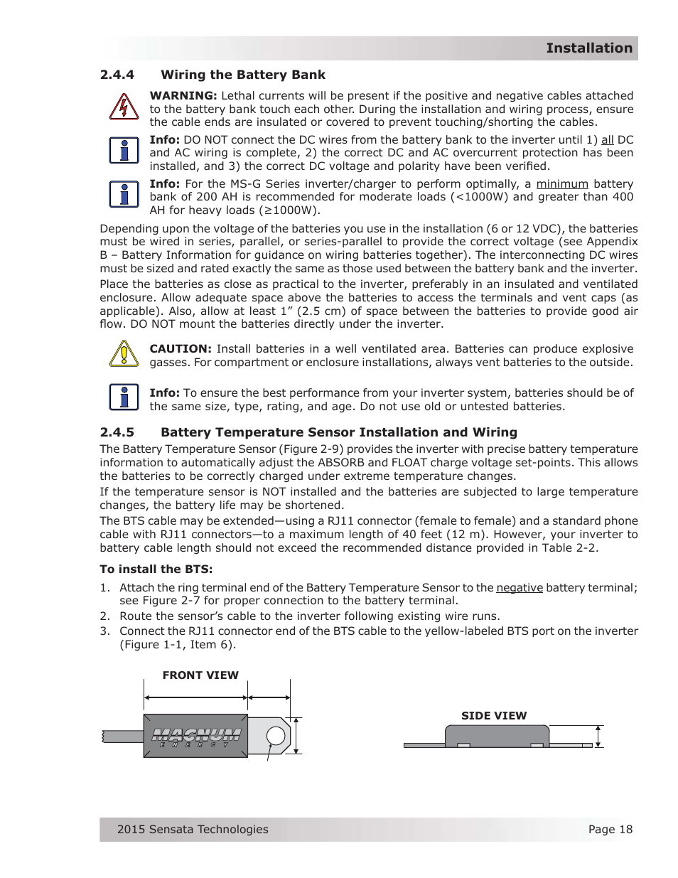 4 wiring the battery bank | Magnum Energy MS-G Series User Manual | Page 26 / 74