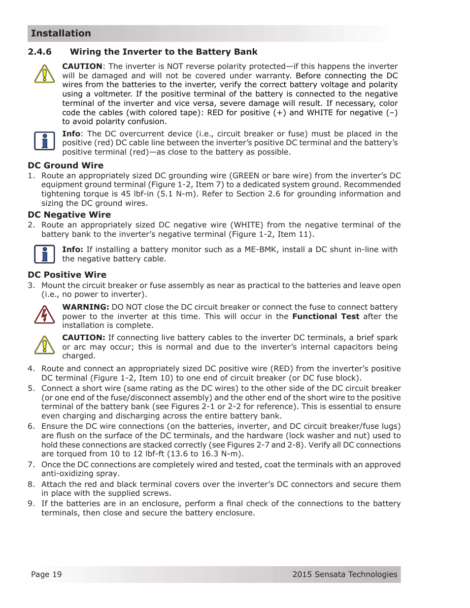 6 wiring the inverter to the battery bank | Magnum Energy MS-G Series User Manual | Page 27 / 74