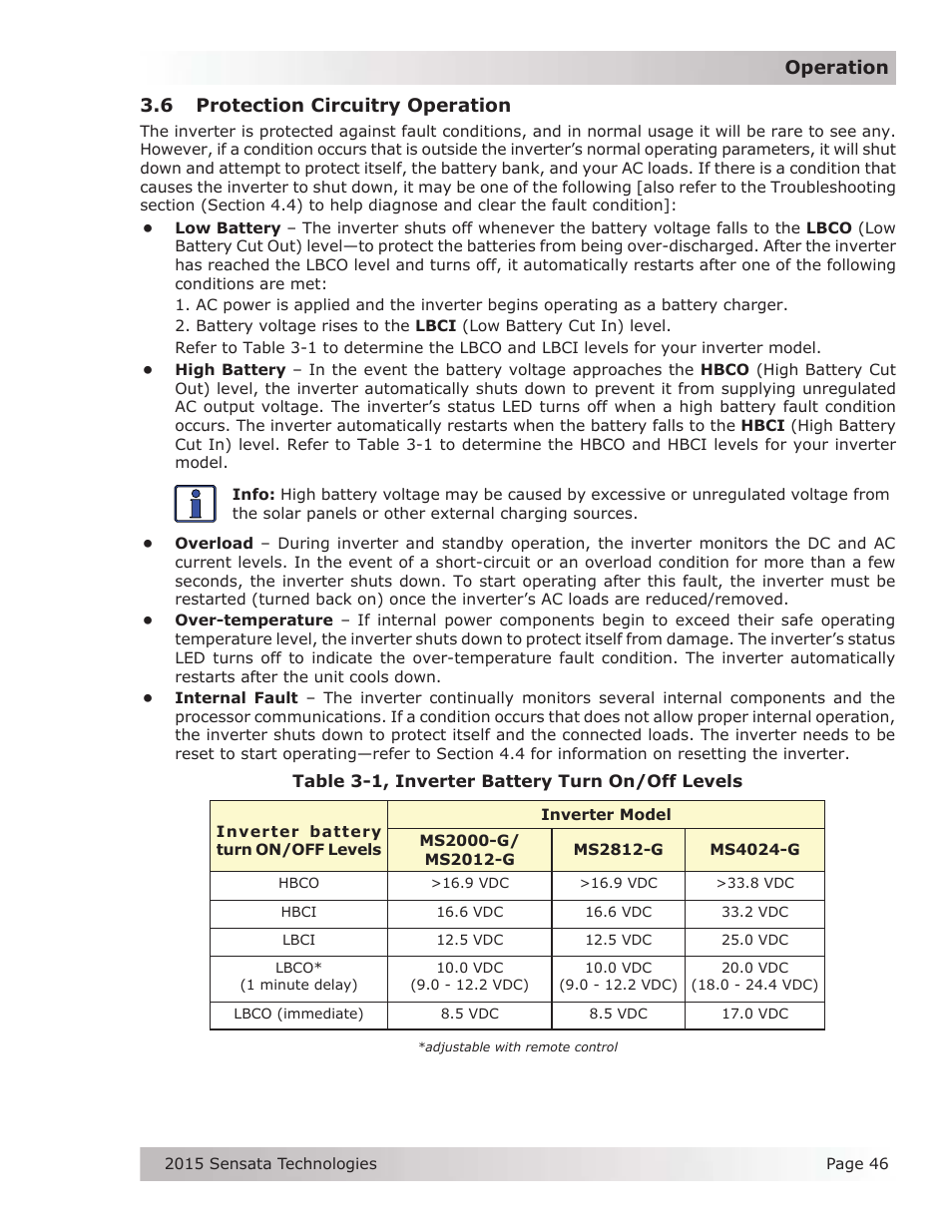 6 protection circuitry operation | Magnum Energy MS-G Series User Manual | Page 54 / 74