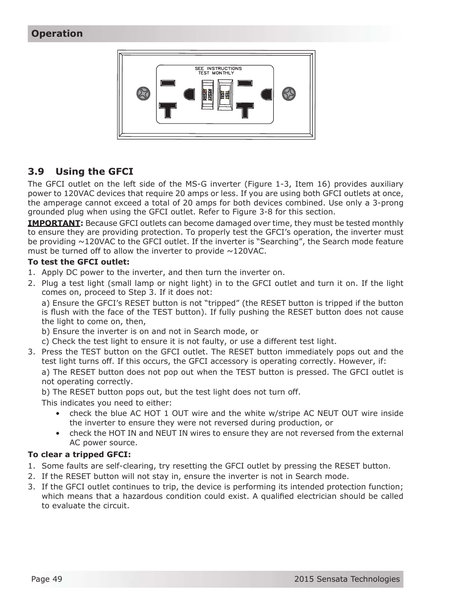 9 using the gfci | Magnum Energy MS-G Series User Manual | Page 57 / 74