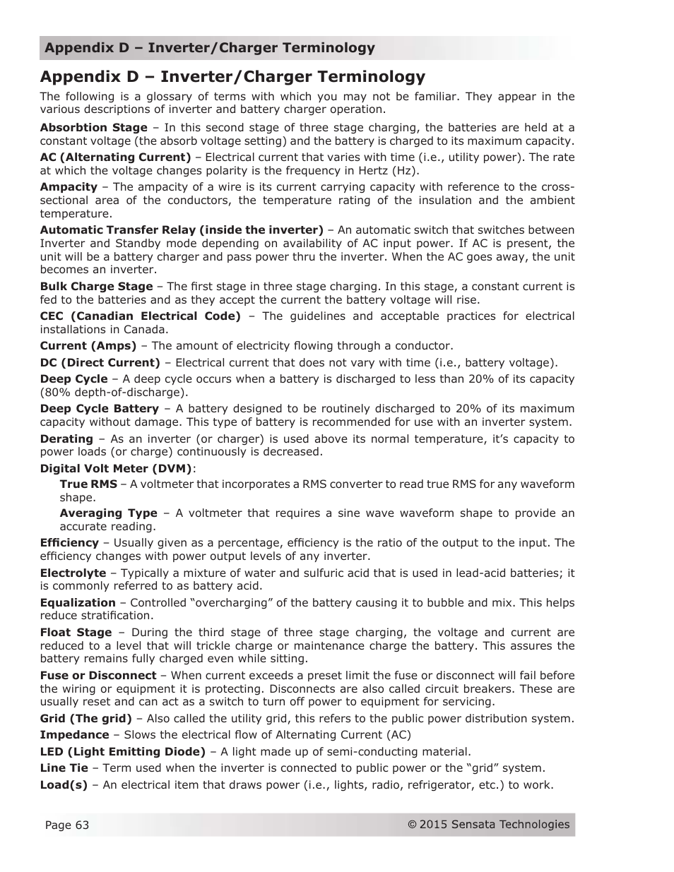 Appendix d – inverter/charger terminology | Magnum Energy MS-G Series User Manual | Page 71 / 74