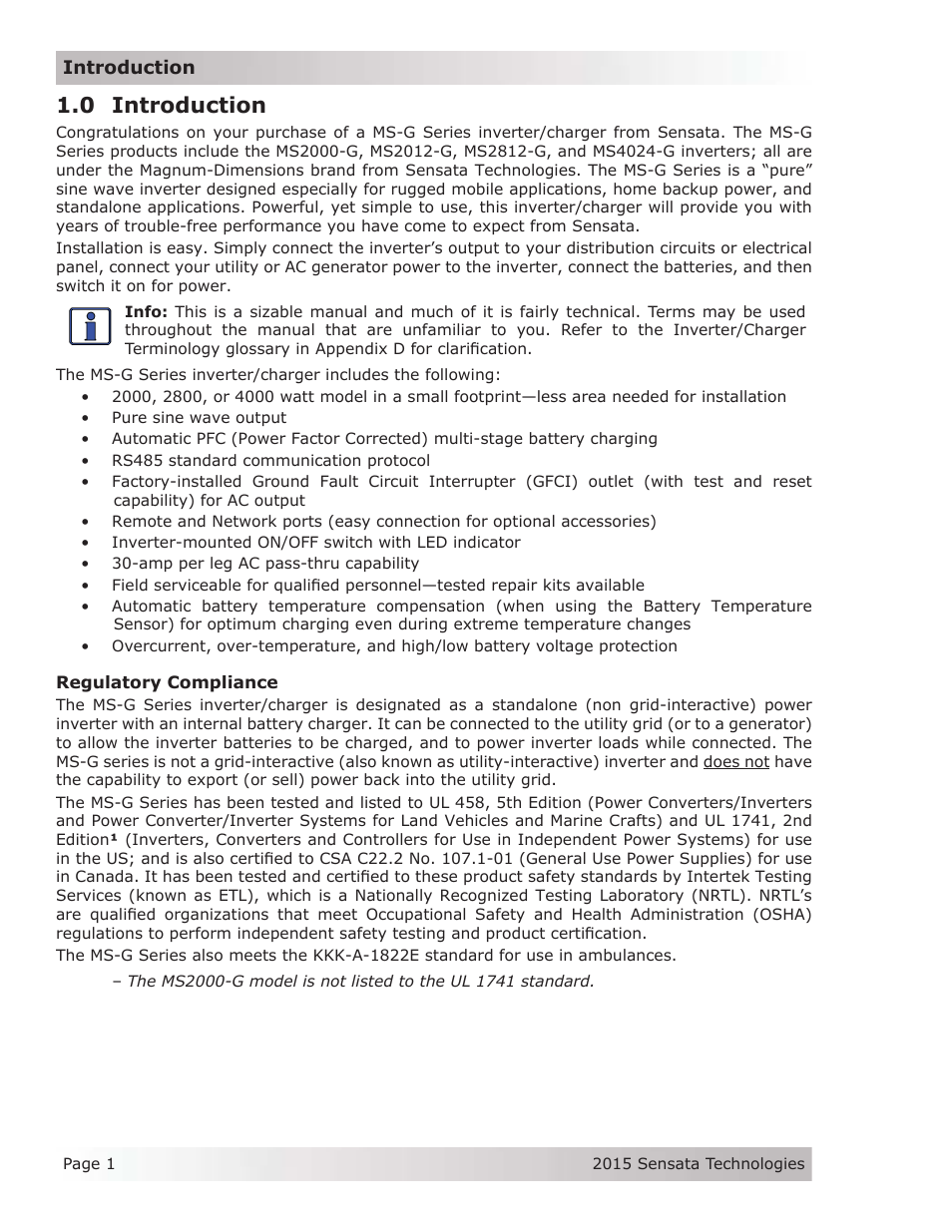 0 introduction | Magnum Energy MS-G Series User Manual | Page 9 / 74