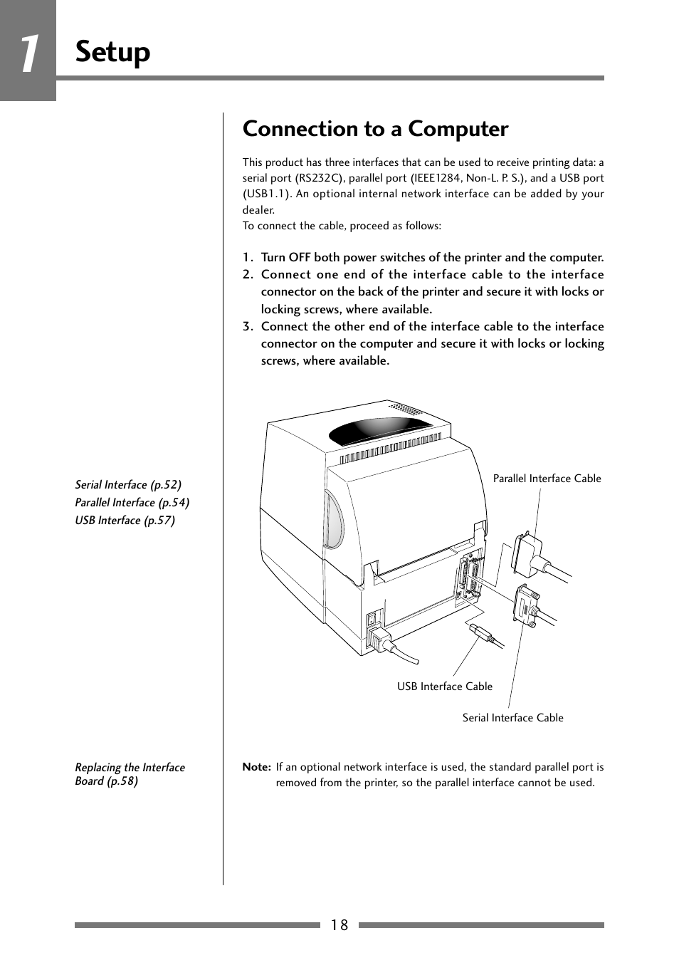 Connection to a computer, Setup | Citizen Systems Citizen CLP 621 CLP-621 User Manual | Page 18 / 60