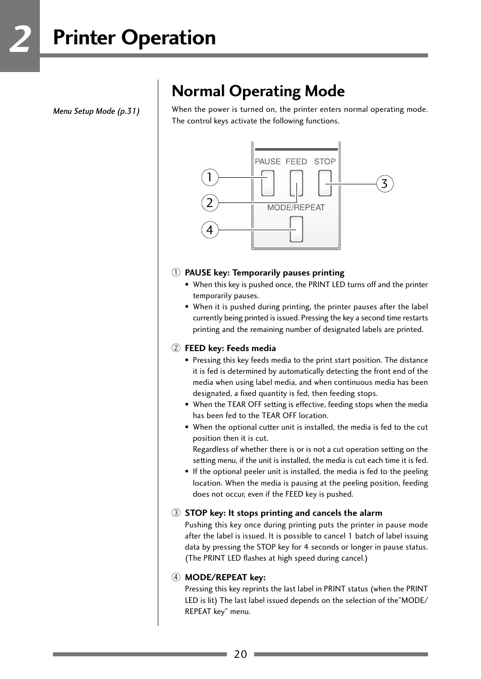 Normal operating mode, Printer operation | Citizen Systems Citizen CLP 621 CLP-621 User Manual | Page 20 / 60