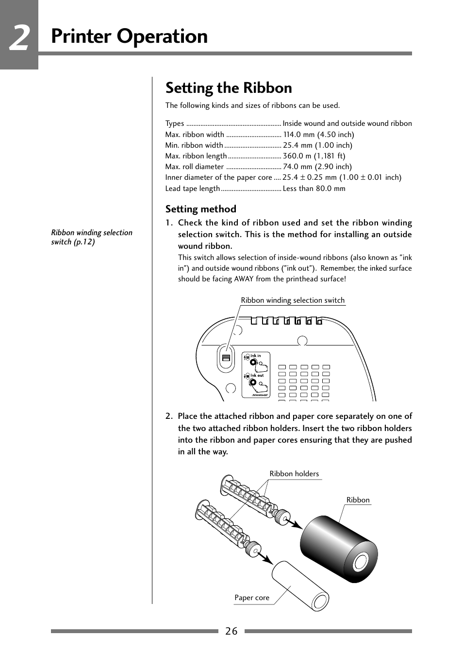 Setting the ribbon, Setting method, Printer operation | Citizen Systems Citizen CLP 621 CLP-621 User Manual | Page 26 / 60