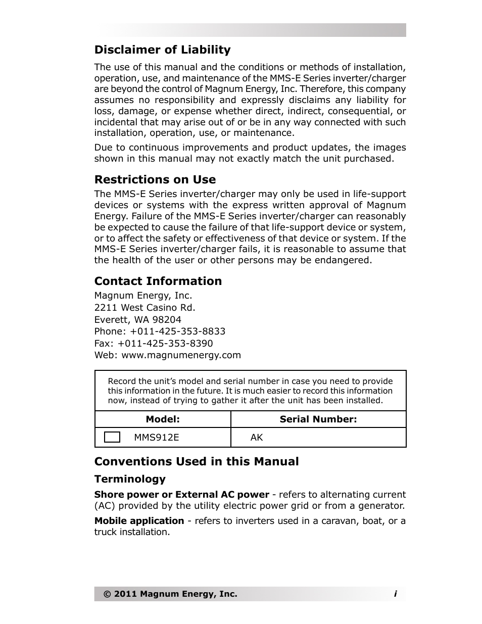 Magnum Energy MMS-E Series User Manual | Page 2 / 51