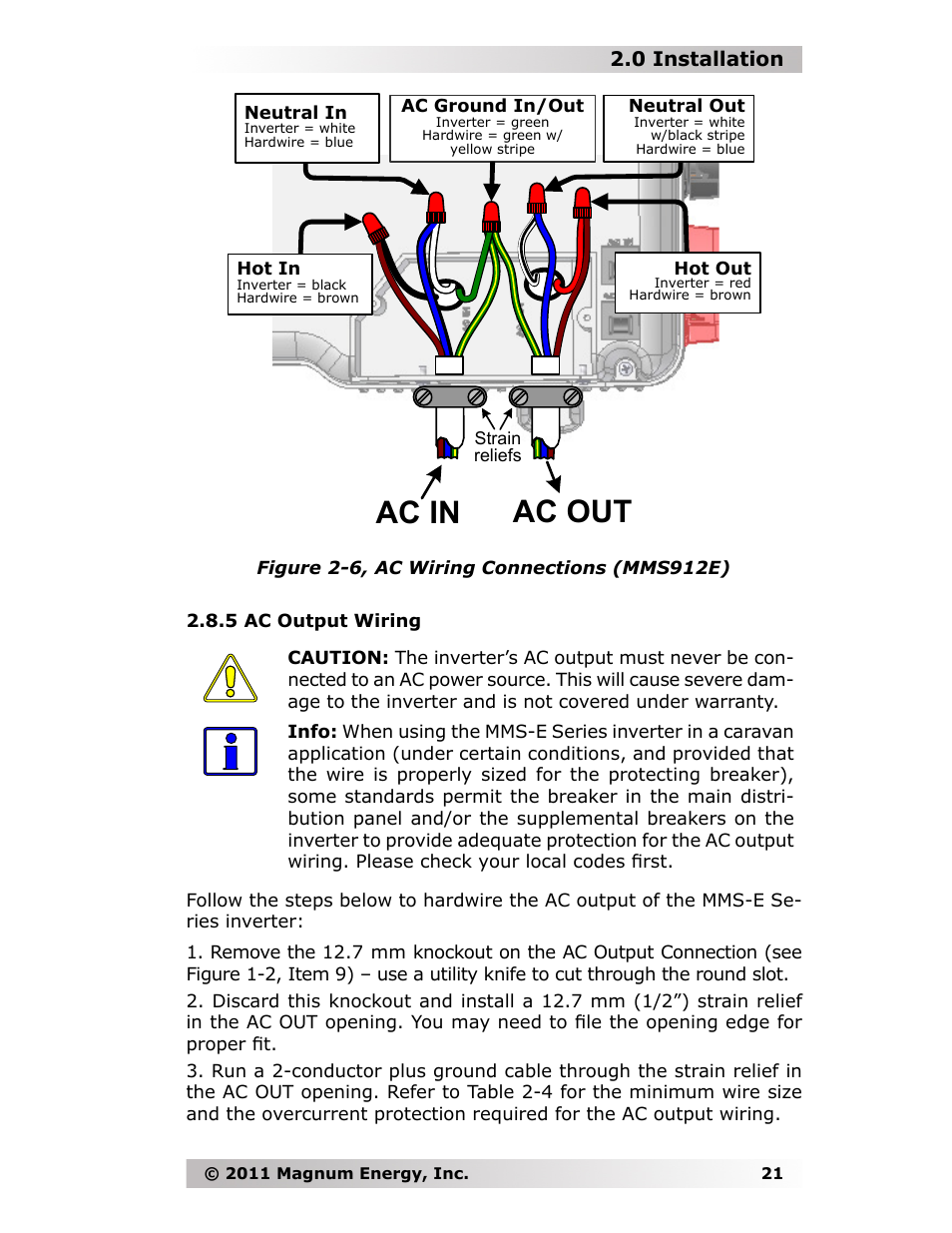 Ac in ac out, 0 installation | Magnum Energy MMS-E Series User Manual | Page 28 / 51