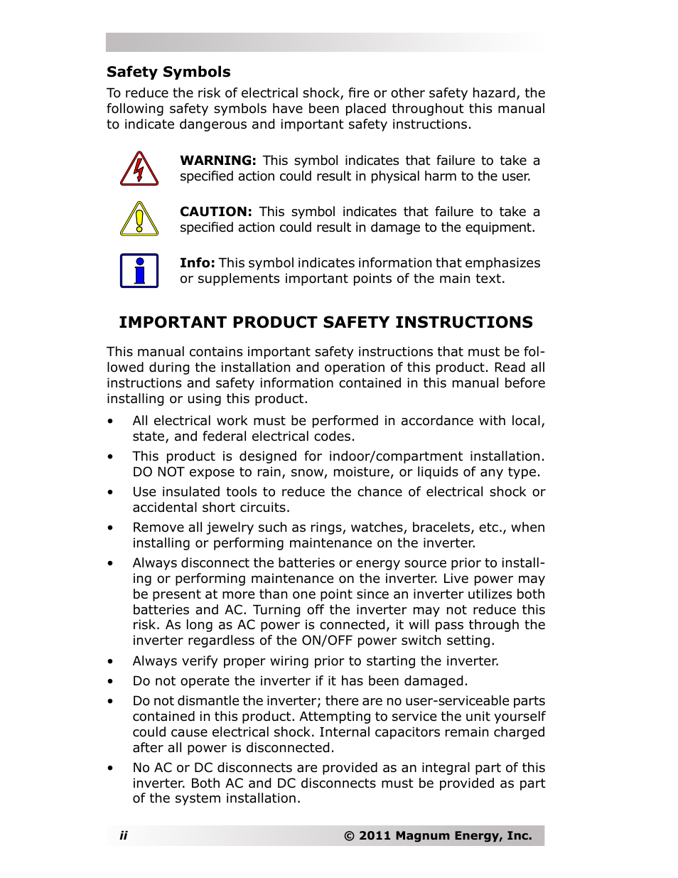 Important product safety instructions | Magnum Energy MMS-E Series User Manual | Page 3 / 51